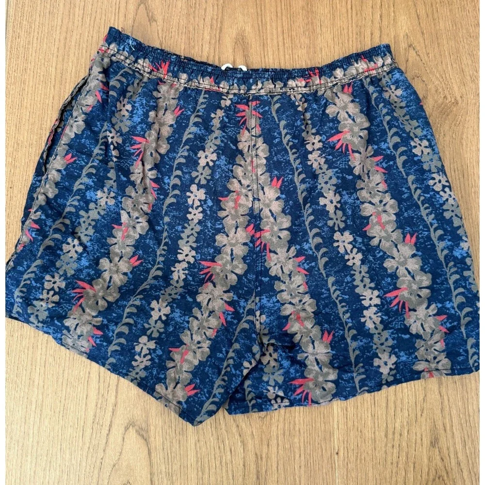 Vintage Laguna Mens Swim Trunks Mens Medium Navy Floral Tropical Board Shorts
